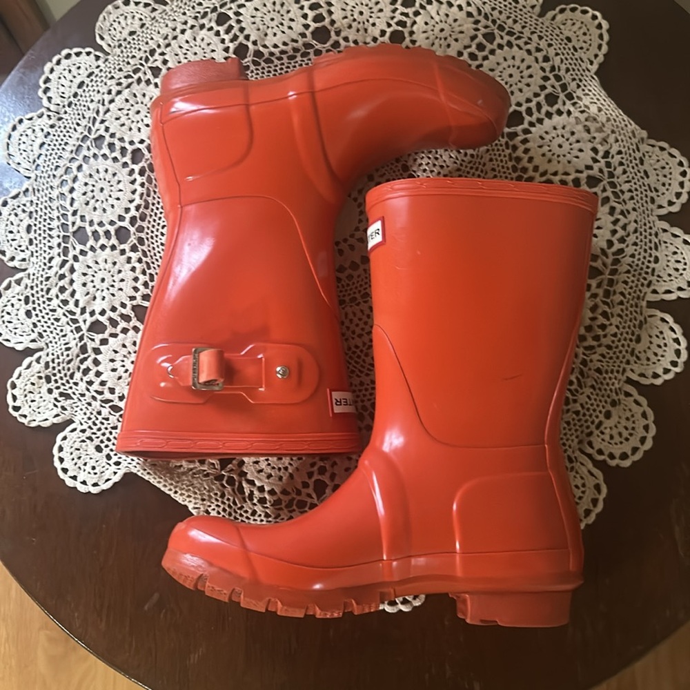 Hunter Original short gloss Orange Rain Boots size 6 - Picture 7 of 9